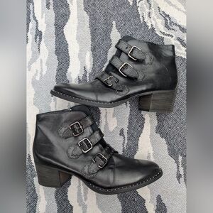 Paul Green Black Triple Buckle Soho  Leather Ankle Boots